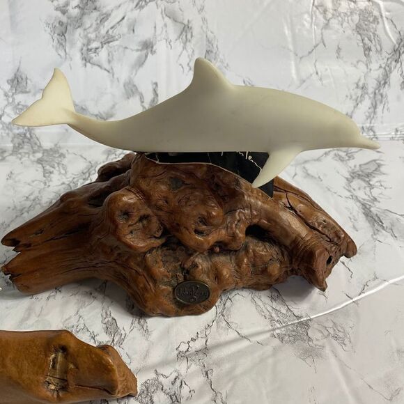 John Perry Dolphins on A Wood Sculpture Base - Picture 3 of 7